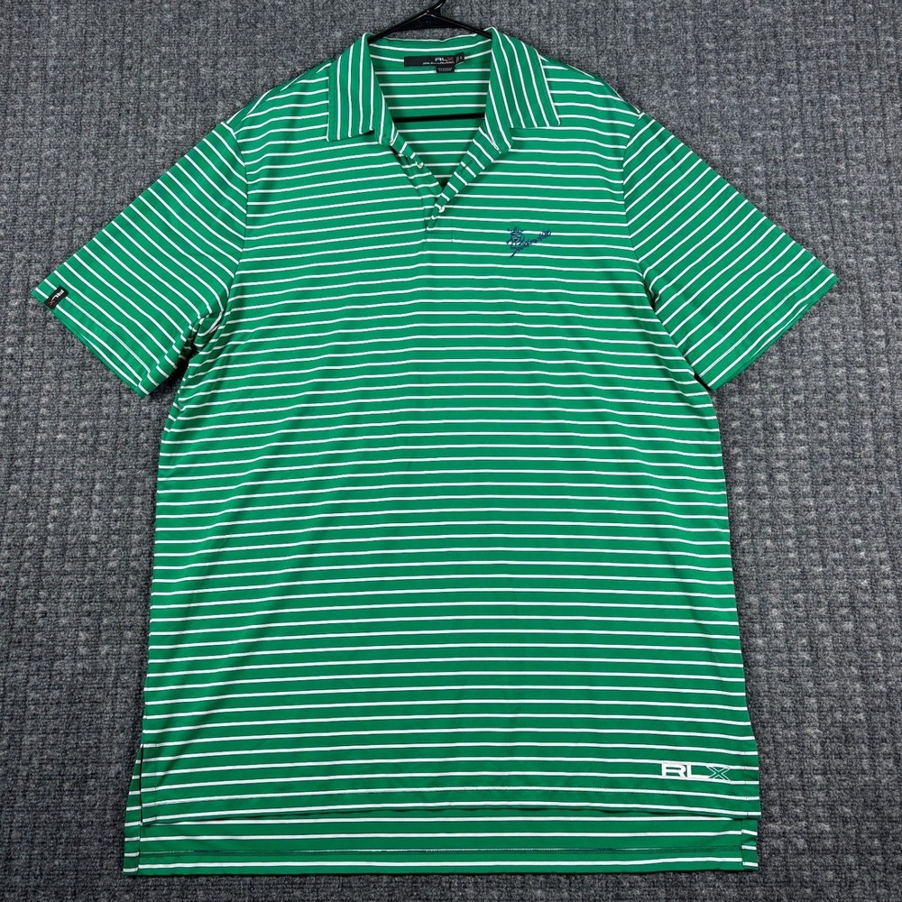 RLX Ralph Lauren Southern Hills Striped Golf Polo Shirt XL Green White Stretch